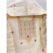 Generic Women's Banarasi Silk Printed Unstitched Salwar Suit Material With Dupatta (White, 3Mtrs)