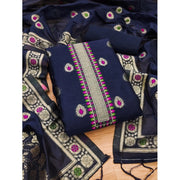 Generic Women's Banarasi Silk Printed Unstitched Salwar Suit Material With Dupatta (Navy Blue, 3Mtrs)