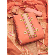 Generic Women's Banarasi Silk Printed Unstitched Salwar Suit Material With Dupatta (Peach, 3Mtrs)
