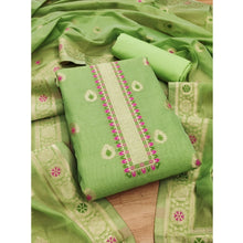 Generic Women's Banarasi Silk Printed Unstitched Salwar Suit Material With Dupatta (Pista, 3Mtrs)