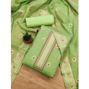 Generic Women's Banarasi Silk Printed Unstitched Salwar Suit Material With Dupatta (Pista, 3Mtrs)