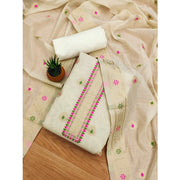 Generic Women's Banarasi Silk Printed Unstitched Salwar Suit Material With Dupatta (White, 3Mtrs)