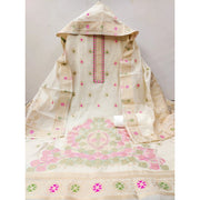 Generic Women's Banarasi Silk Printed Unstitched Salwar Suit Material With Dupatta (White, 3Mtrs)