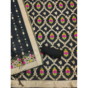 Generic Women's Banarasi Silk Printed Unstitched Salwar Suit Material With Dupatta (Black, 3Mtrs)
