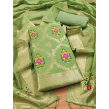Generic Women's Banarasi Silk Printed Unstitched Salwar Suit Material With Dupatta (Pista, 3Mtrs)