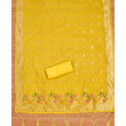 Generic Women's Banarasi Silk Printed Unstitched Salwar Suit Material With Dupatta (Yellow, 3Mtrs)