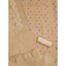 Generic Women's Banarasi Silk Printed Unstitched Salwar Suit Material With Dupatta (Cream, 3Mtrs)