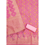 Generic Women's Banarasi Silk Printed Unstitched Salwar Suit Material With Dupatta (Pink, 3Mtrs)