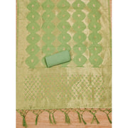 Generic Women's Banarasi Silk Printed Unstitched Salwar Suit Material With Dupatta (Pista, 3Mtrs)