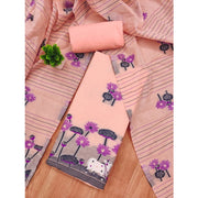 Generic Women's Banarasi Silk Printed Unstitched Salwar Suit Material With Dupatta (Peach, 3Mtrs)