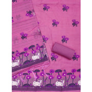 Generic Women's Banarasi Silk Printed Unstitched Salwar Suit Material With Dupatta (Pink, 3Mtrs)