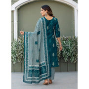Generic Women's Cotton Blend Printed Kurti With Pant Dupatta Set (Morpichh)