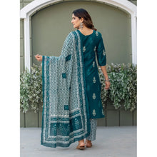 Generic Women's Cotton Blend Printed Kurti With Pant Dupatta Set (Morpichh)