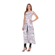 Generic Women's Casual Crepe Sleeveless Slit Dress (White)