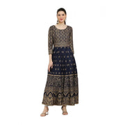 Generic Women's Casual Rayon 3-4th Sleeves Anarkali Kurti (Blue)
