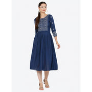Generic Women's Casual Rayon 3-4th Sleeves Kurti (Blue)