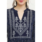 Generic Women's Casual Rayon Full sleeve Kurti (Blue)