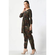Generic Women's Casual Crepe 3-4th Sleeves Cord Set (Black)