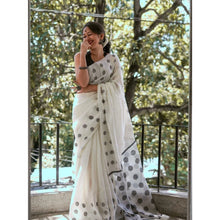 Generic Women's Soft Lilan Printed Saree With Unstitched Blouse 5.5Mtr (White)