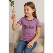 Generic Girl's Cotton Printeded Round Neck T-Shirt (Lavander)