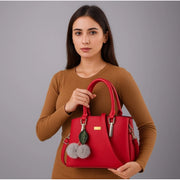 Generic Women's PU Leather Solid Shoulder Zipper Handbag (Red)