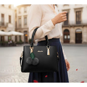 Generic Women's PU Leather Solid Shoulder Zipper Handbag (Black)