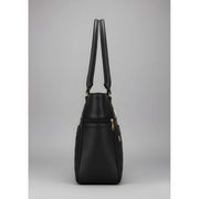Generic Women's PU Leather Solid Shoulder Zipper Handbag (Black)