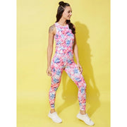 Generic Women's Polyester Lycra Printed Sleeveless Active Wear (Multicolor)