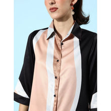 Generic Women's Satin Colour Block Long Sleeves Co-Ord Set (Beige - Black)