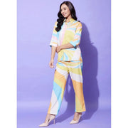 Generic Women's Polyester Colour Blocking 3-4th Sleeve Co-Ord Set (Multicolor)