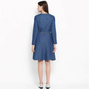 Generic Women's Denim Washed Regular Sleeves Dress (Blue)