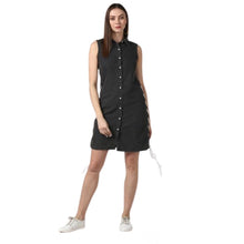 Generic Women's Denim Solid Sleeveless Dress (Black)