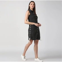Generic Women's Denim Solid Sleeveless Dress (Black)