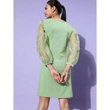 Generic Women's Organza And Polyester Lycra Solid Long Sleeves Dress (Green)