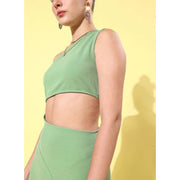Generic Women's Polyester Lycra Solid Sleeveless Dress (Green)