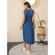 Generic Women's Denim Solid Sleeveless Dress (Blue)