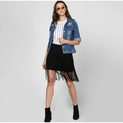 Generic Women's Denim Washed Long Sleeves Jacket (Blue)