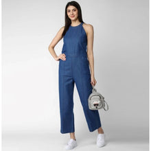 Generic Women's Denim Solid Sleeveless Jumpsuit (Blue)