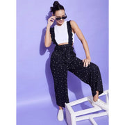 Generic Women's Rayon Pinafore Shoulder Straps Jumpsuit (Black)