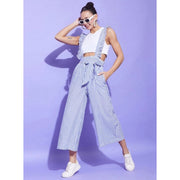 Generic Women's Cotton Pinafore Shoulder Straps Jumpsuit (Light Blue)