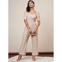 Generic Women's Polyester Shimmer Self Design Short Sleeve Jumpsuit (Gold)