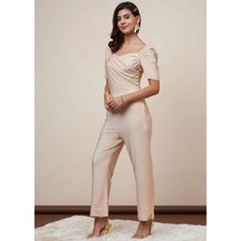 Generic Women's Polyester Shimmer Self Design Short Sleeve Jumpsuit (Gold)