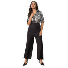 Generic Women's Satin And Polyester Floral Half Sleeves Jumpsuit (Grey - Black)