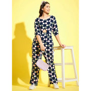 Generic Girl's Cotton Polka 3-4th Sleeve Jumpsuit (Multicolor)
