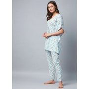 Generic Women's Rayon Floral Kaftan Sleeve Kaftan Sets (Light Blue)