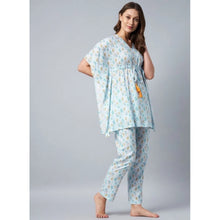 Generic Women's Rayon Floral Kaftan Sleeve Kaftan Sets (Light Blue)