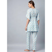 Generic Women's Rayon Floral Kaftan Sleeve Kaftan Sets (Light Blue)