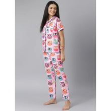Generic Women's Cotton Blend Printed Short Sleeve Night Suit (Pink)
