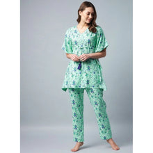 Generic Women's Rayon Floral Kaftan Sleeve Night Suit (Green - Blue)
