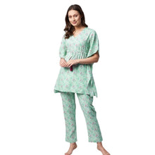 Generic Women's Rayon Floral Kaftan Sleeve Night Suit (Green - Pink)